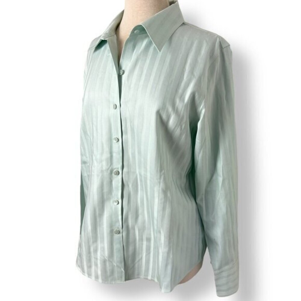 Talbots Women's Button Up Collared Cotton Shirt Tonal Stripes Long Sleeve Sz 14